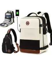 Airline-Approved 15 "Laptop Travel Backpack For Women, Light Blue Polyester Wit