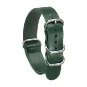 18mm Quick Release Genuine Leather Watch Band W Silver Metal Buckle, Green