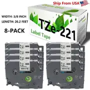 8-Pack TZe221 Label Tape TZe-221 TZ221 (3/8") for PT-D600 P-Touch Label Makers