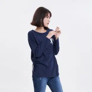 【5th STREET】女裝 貓咪印花綁帶長袖T恤(丈青)