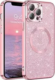 GaoBao Magnetic for iPhone 12 Pro Case, Slim Fit iPhone 12 Pro Case [Compatible with MagSafe] Luxury Sparkle Shiny Full Body Protective Phone Cases Covers for iPhone 12 Pro 6.1 inch, Pink Glitter