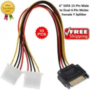 10 pcs. 6" SATA 15-Pin Male to Dual 4-Pin Molex Female Y Splitters, 308977