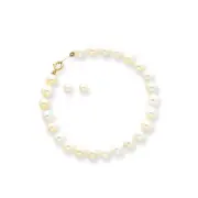 Real 14kt Madi K 4-5mm White Freshwater Cultured Pearl Bracelet & Earring Set