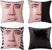 Nicolas Cage Sequin Throw Pillow Cover Magic Reversible Funny Sequin Pillow Case Decorative Cushion Cover 16x16 Inches (JHX0066-B)