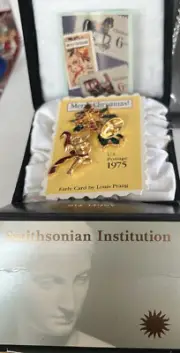 Avon Smithsonian Cherub & Christmas Bell Holly Brooch Pin Rhinestones NEW Box