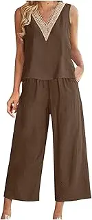 [BOXIACEY] Linen Two Piece Outfits for Women Summer Loungewear Set Tank Tops Wide Leg Pants Matching Set