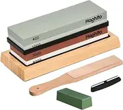 Knife Sharpening Stone Set, 4 Side Grit 400/1000 3000/8000 Whetstone, Professional Sharpener with Non-Slip Bamboo Base, Leather Strop, Polishing Compound, Angle Guide for Kitchen & Chef Knives