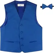 [Vesuvio Napoli] BOY'S Dress Vest & BOW Tie Solid ROYAL BLUE Color BowTie Set