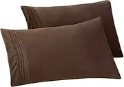 Elegant Comfort Solid Pillowcases 1500 Thread Count Egyptian Quality - Easy Care, Smooth Weave, Wrinkle and Stain Resistant, Easy Slip-On, 2-Piece Set, Standard/Queen Pillowcase, Brown