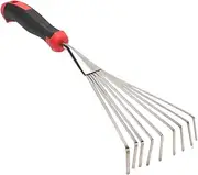 Garden Hand Rake, Steel Hand Rake Soil Tiller with Handle, Metal Short Gardening Tool Weeding Heavy Duty Soil Tiller for Backyard Flower Beds Grass