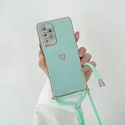 Love Heart Crossbody Lanyard Strap Plating Phone Case for Samsung Galaxy S21 S20 S22 S10 Note 10 20 Plus Ultra S20 Fe S 21 Cover,Green with Lanyard,for Samsung S21