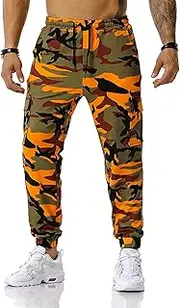 [yolsun] Men Camo Cargo Jogger Sweatpants, Men Camouflage Pants Casual Drawstring Sport Jogging Pants Outdoor Trousers