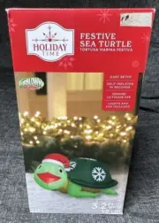 Holiday Time Festive Sea Turtle 3.2 ft Wide Christmas Airblown Inflatable New