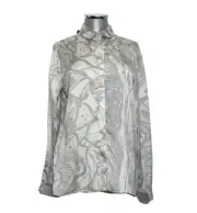 ROBERTO CAVALLI CLASS Damen Bluse Langarm Grau Weiß Tier Print NEU ETIKETT!