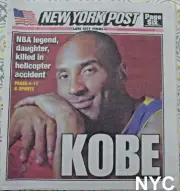 Kobe Bryant Dead New York Post Tribute 1/27/2020