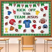HIQINLUG Religious Football Christian Bulletin Board Decoration Set Sports Jesus Bulletin Boards Decoration Christian Bulletin Board Cutout for Sports Classroom Library Home Wall School Sunday Decor