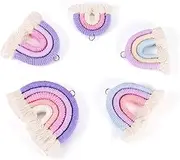 [Bestewelry] Rainbow Charms Pendants Handmade Weaving Rainbow Tassel Charms Bohemia Macrame Rainbow Charms with Loops for DIY Keychains Keyrings Handbag Decor