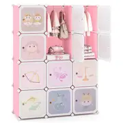 Costway 12-Cube Wardrobe Portable Clothes Closet w/Zodiac Patterns Bedroom Dresser Armoire Organizer Pink