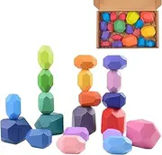 Colorful Wooden Sorting Stacking Rocks Balancing Stones, Preschool Sensory Educational Building Blocks Game for Christmas, Montessori Stacking Toys Stimulating Creative & Imaginative Play (20PCS)