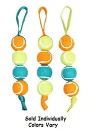 Dog Toy Four Tennis Ball Tug Tough Nylon Handle Fetch Play Colors Vary 16" Long