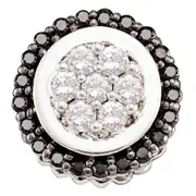 14k White Gold Round Black Diamond Cluster Pendant 1/3 Cttw
