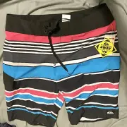 Quicksilver Mens Size 31 Pink Blue White Board Shorts Swim Trunks 4 Way Stretch