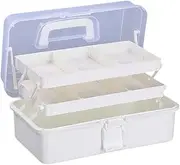 Folpus 3 Layer Storage Box Craft Organizer Accessories Stackable Multifunction Caddy Portable Tackle Box Folding Art Case for Tools, White