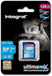 Integral 128GB UHS-II SD Card V60 Up to 300MBs Read and 100MBs Write Speed 1733X SDXC Professional High Speed Memory Card
