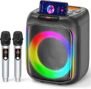 Karaoke Machine, Portable Bluetooth Speaker with 8 LED Light Modes, microphones