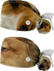 [WOSHJIUK] Working Hat 2 Pack Scrub Caps for Women,Puppy Beagle Dog Sleep,Tie Back Cap Adjustable Scrub Hat