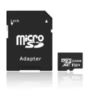 Black - Micro SD Card SDHC SDXC Memory Card TF Class 10 64GB & SD Adapter