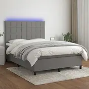 Box Spring Bed with Adjustable Headboard, Mattress, and LED Lights - Dark Grey, 137x187 cm, Double Size, Durable Fabric, Pocket Spring Mattress Included