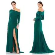 NWT MAC DUGGAL 12231 Beaded Cuff Drop Shoulder Long Sleeve Gown Dress Green 6
