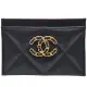 【CHANEL 香奈兒】19系列經典金屬雙C LOGO菱格紋小羊皮信用卡夾(黑AP1167L-BLK-GPN)