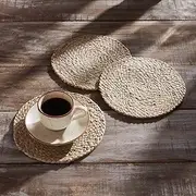 VHC Brands Jute Trivet 8 Set of 3, Jute Dining Room, Kitchen Trivet, Pot Holder, Hot Pads, Natural Jute Collection, Round 8x8, Natural