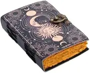 HAIDER CRAFT Sun & Moon Vintage Leather Journal for Men & Women 200 Pages of Antique Handmade Deckle Edge Vintage Paper, Leather Sketchbook, Drawing Journal, Printed leather Journal, Great Gift
