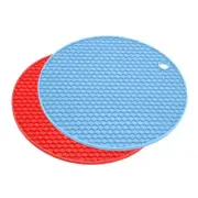 Silicone Trivet Mats 2pcs, Round honey-comb Drying Mat - Light Blue, Red