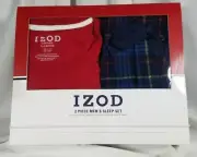 IZOD PJs Sleep Set XL Red Long Sleeve Jersey Crew, Blue Plaid Microfleece Pants
