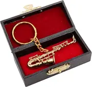 [Dselvgvu] Miniature Musical Instrument Keychain with Case Brass Mini Collectible Figurines Replica Key Ring Birthday Gifts