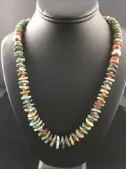Green Turquoise & Spiny Oyster Navajo Sterling Silver Necklace 28" 10060