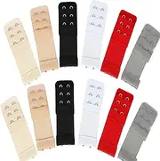 [DAGUANZHI] 12 Pieces Bra Extenders 2 Hooks 3 Rows Elastic Bra Band Hook Strap Women's Soft Bra Lingerie Extension Bra Accessories Women's Stretchy Bra Strap Extension for Women Lady, Black, White, Red,