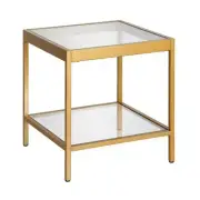 Meyer+Cross Living Room Side Table 20" x 22" x 20" Metal Brass Frame w/Glass Top