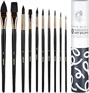 Lightwish Watercolor Brushes,10 Pcs Soft Synthetic Hair Watercolor Paint Brush Set, Including Pointed Rounds, Flats, Dagger, Oval Wash for Watercolor, Gouache, Ink
