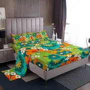 Castle Fairy Abstract Flowers Bed Sheet Set Queen Size,Retro Fresh Style Floral Quality Brushed Polyester Luxury Bedding Set,Cartoon Art Bedding (1 Fitted,1 Flat,2 Pillows),Soft Fabric