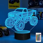 3D Monster Trucks Night Lights for Kids, YuanDian Car Shape Lights 16 LED Colors Changing and Remote Control Table Desk Bedroom Decoration Birthday Xmas Gift Ideas for Boys Kids