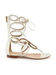 White Leather Ring Gladiator Sandals