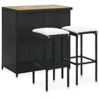 3 Pcs Bar Set Stylish Poly Rattan Kitchen Dining Table And Barstools Padded Seat
