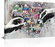 Banksy Street Wall Art Graffiti Abstract Love Canvas Wall Art Modern Home Office Wall Decor Framed for Living Room Walls Easy to Hang