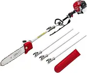 Giantz Pole Saw, 65cc Hedge Trimmer Brush Cutter Poles Tree Pruner Chainsaw Cordless Petrol Hand Power Chainsaws Home Garden Farm Whipper Snipper Tool Saws, 12" Bar Anti-slip Padding Red