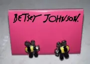 Betsey Johnson Stud Earrings Vintage Crystal Rhinestone Enamel Lovely Bee